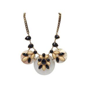 Peach Black MOP Acrylic Flower Statement Bling Necklace